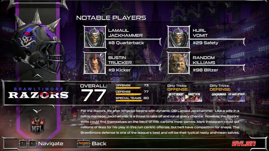 Mutant Football League: Brawltimore Razors screenshot 1