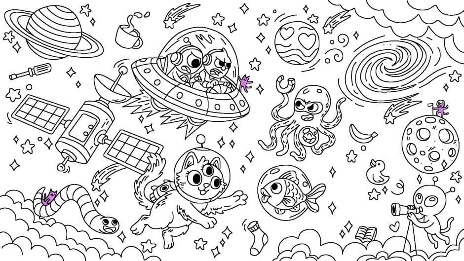 100 Cats Lost in Space Find & Color screenshot 2
